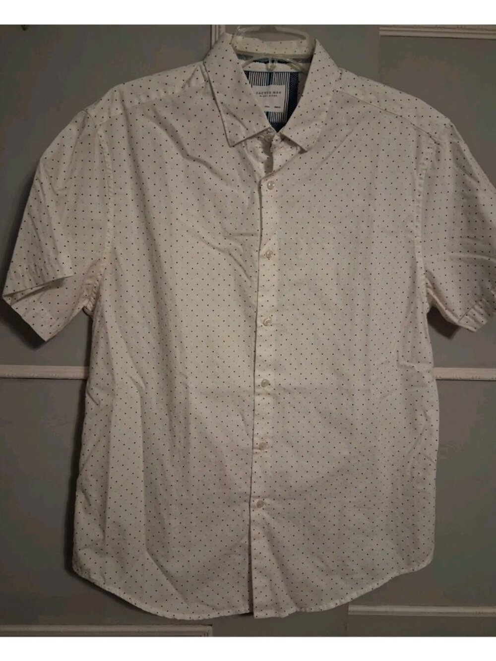 Ricky Singh Cactus Man Button Down Shirt Mens L Blue Dots Short Sleeve